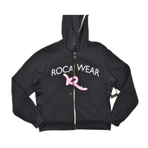 Rocawear Women's 1XL Full Zip Hoodie Caviar Black Pink Logo Rhinestone NWT